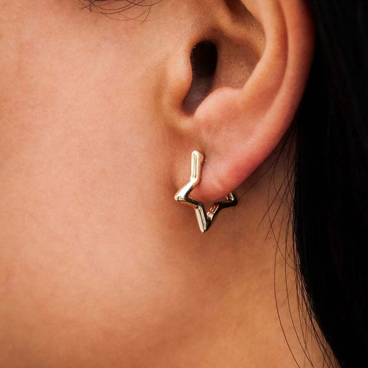 Video Thumbnail: Untitleddesign 2024 05 - 14k Gold Half Star Huggie Earrings