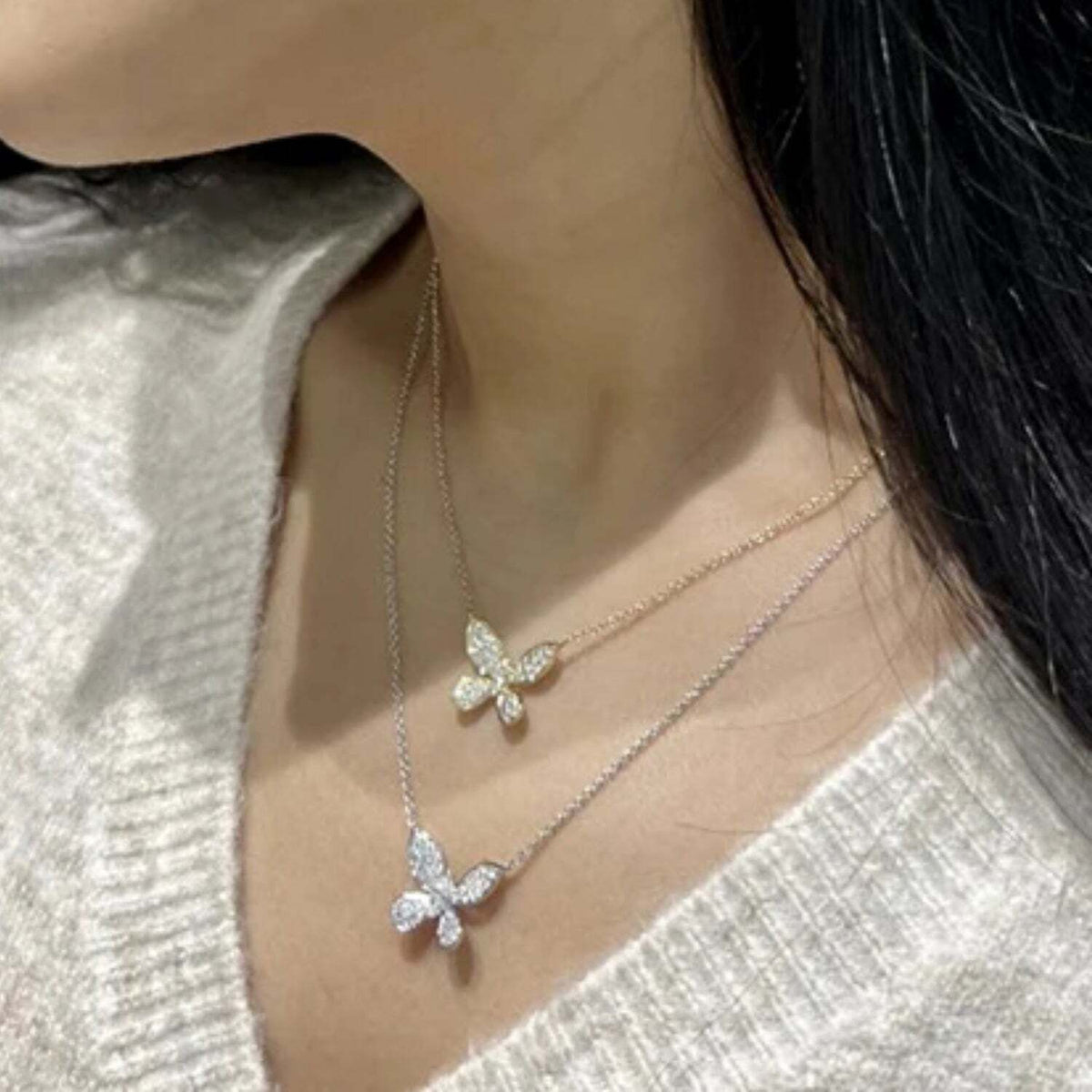 Pave Butterfly Diamond Necklace