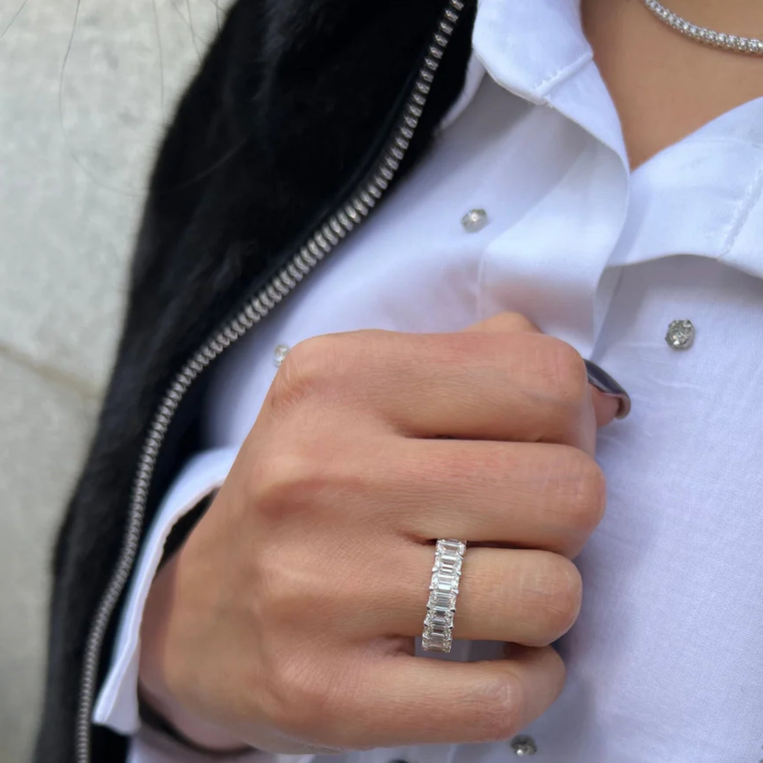 Platinum Emerald Diamond Eternity Band