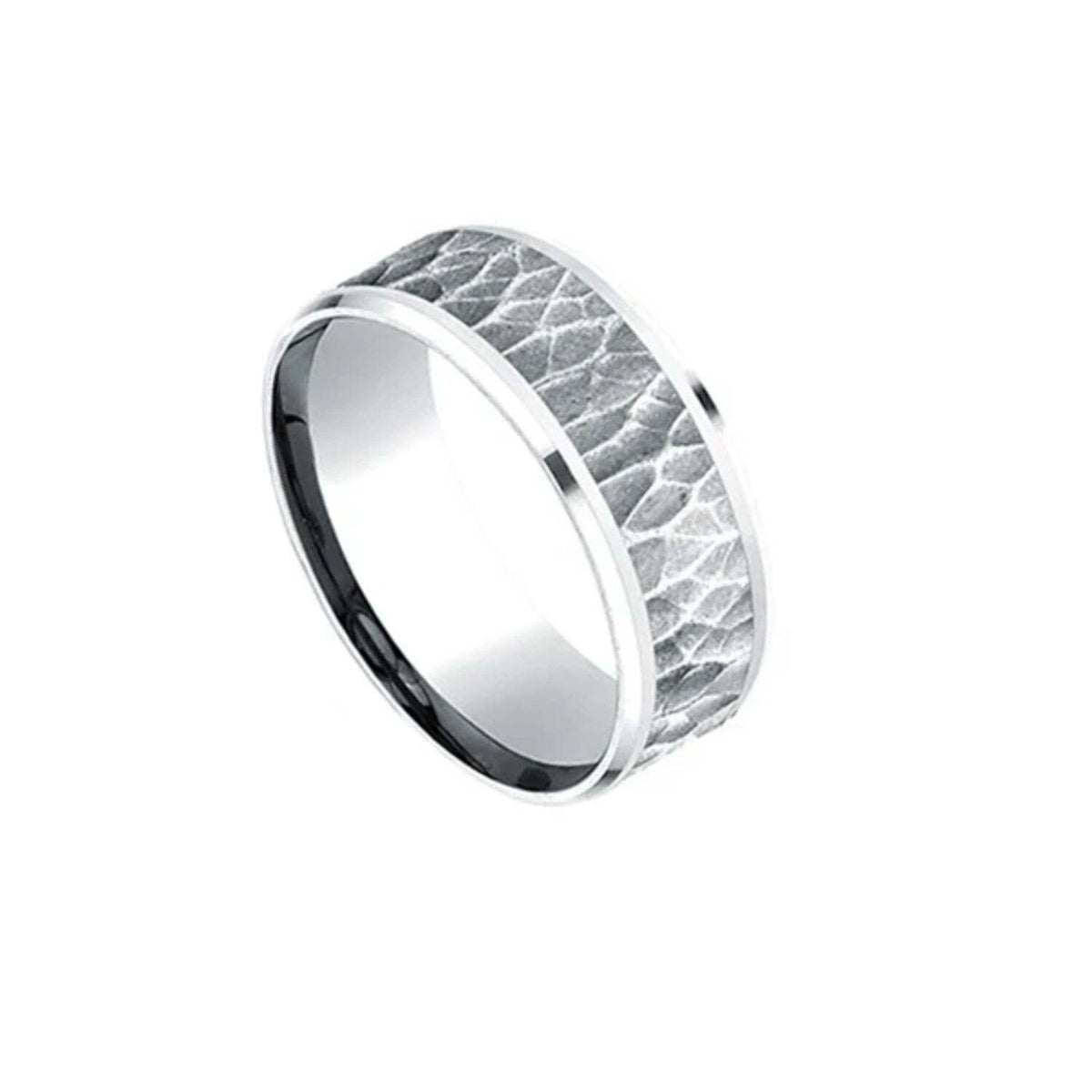 Video Thumbnail: Untitleddesign 2024 06 - Benchmark Hammer Finish Bevelled Wedding Band