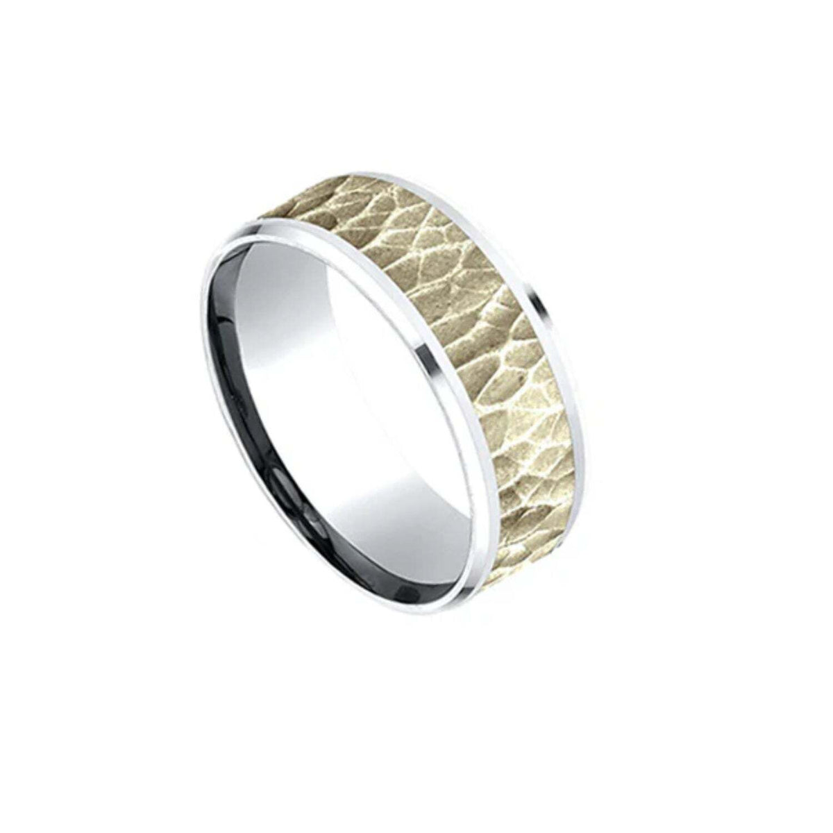 Video Thumbnail: Untitleddesign 2024 06 - Benchmark Hammer Finish Bevelled Wedding Band