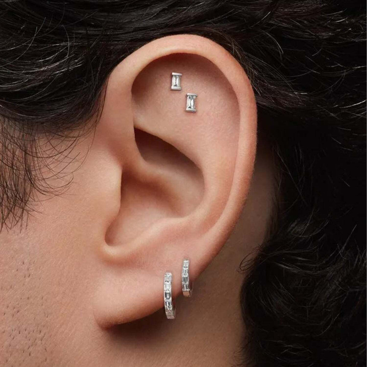 Maria Tash Gold Baguette Diamond Earstud