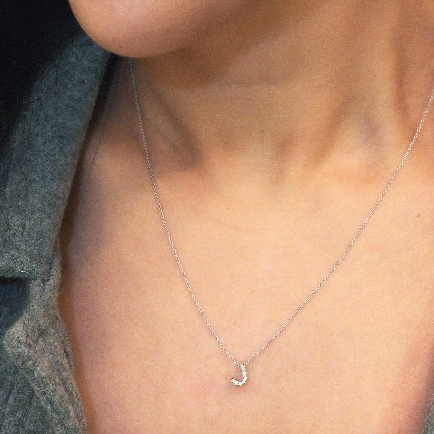 18KW Gold Tiny Treasures Diamond Love Letter "J" Necklace