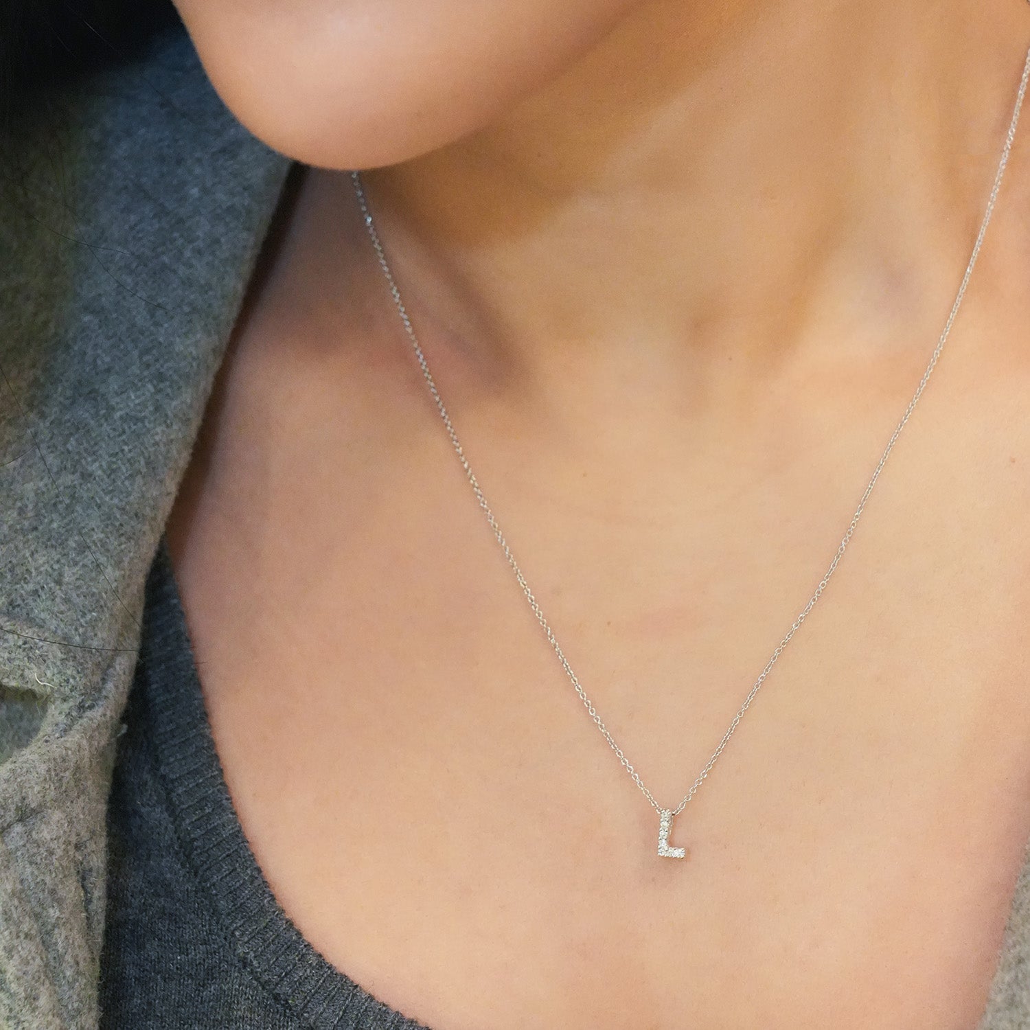 18KW Gold Tiny Treasures Diamond Love Letter "L" Necklace