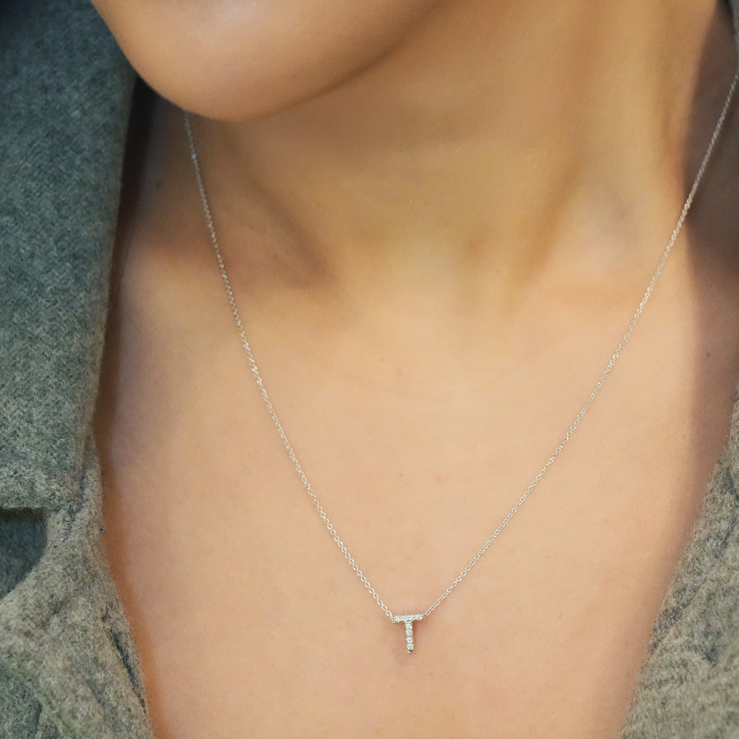 18KW Gold Tiny Treasures Diamond Love Letter "T" Necklace