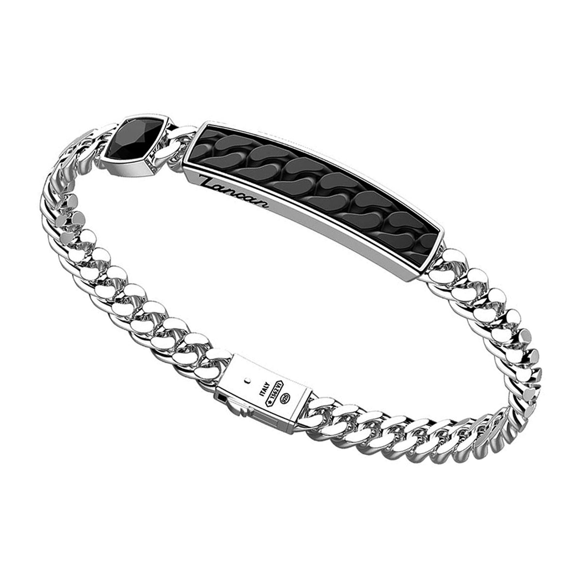 Zancan Men's silver bracelet with onyx 8"