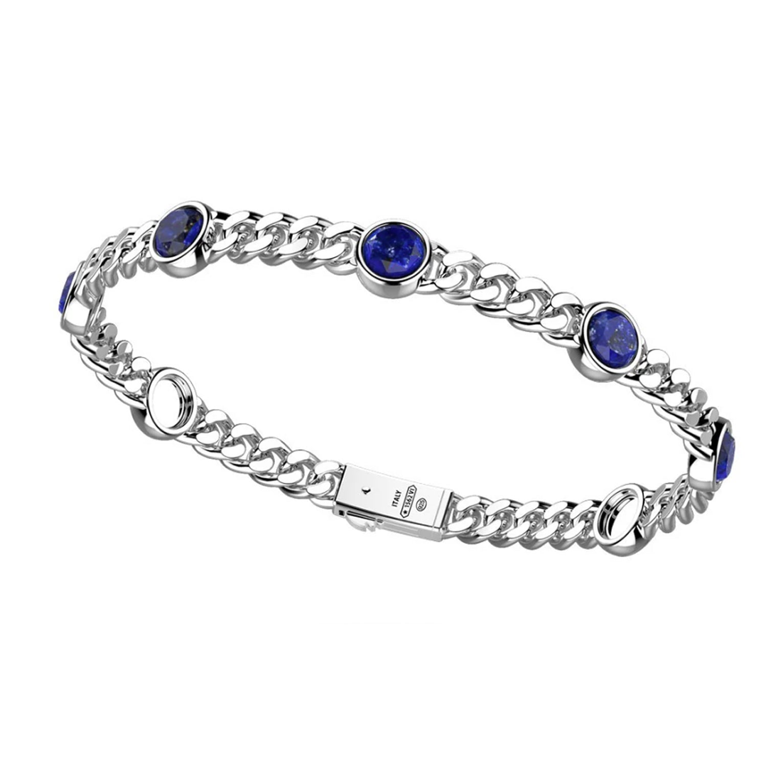 Zancan Silver Curb Chain Bracelet with Lapis Lazuli Stones 8"