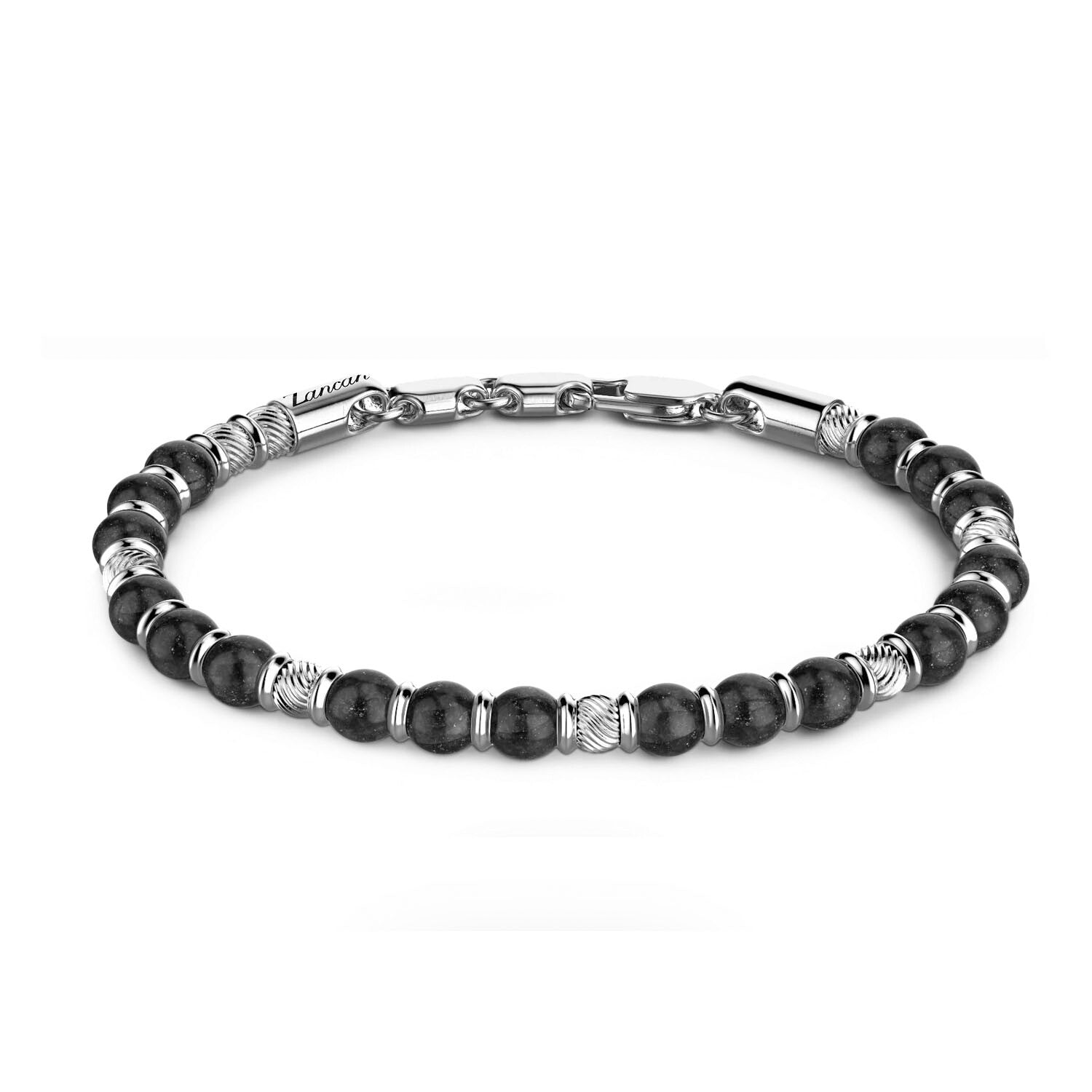 Zancan Soft Silver Bracelet with Black Beads