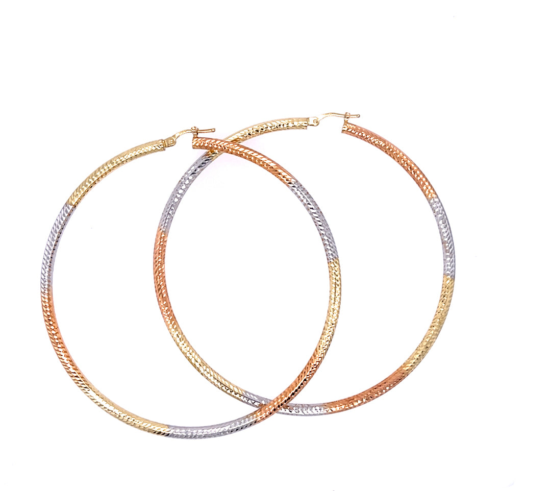 Video Thumbnail: 14k Tri-gold Extra Large Hoop Earrings