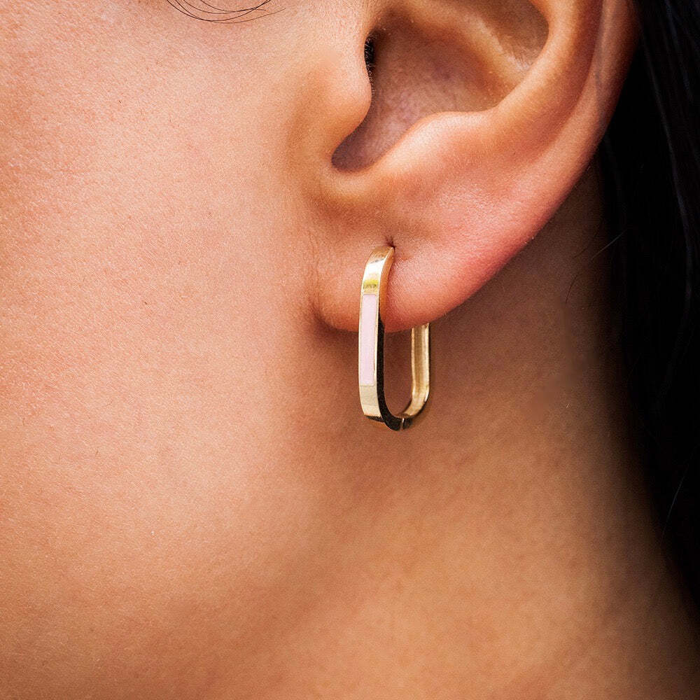 Video Thumbnail: Fancyoblongpinkenamel - Oblong & Pink Enamel Hoop Earrings