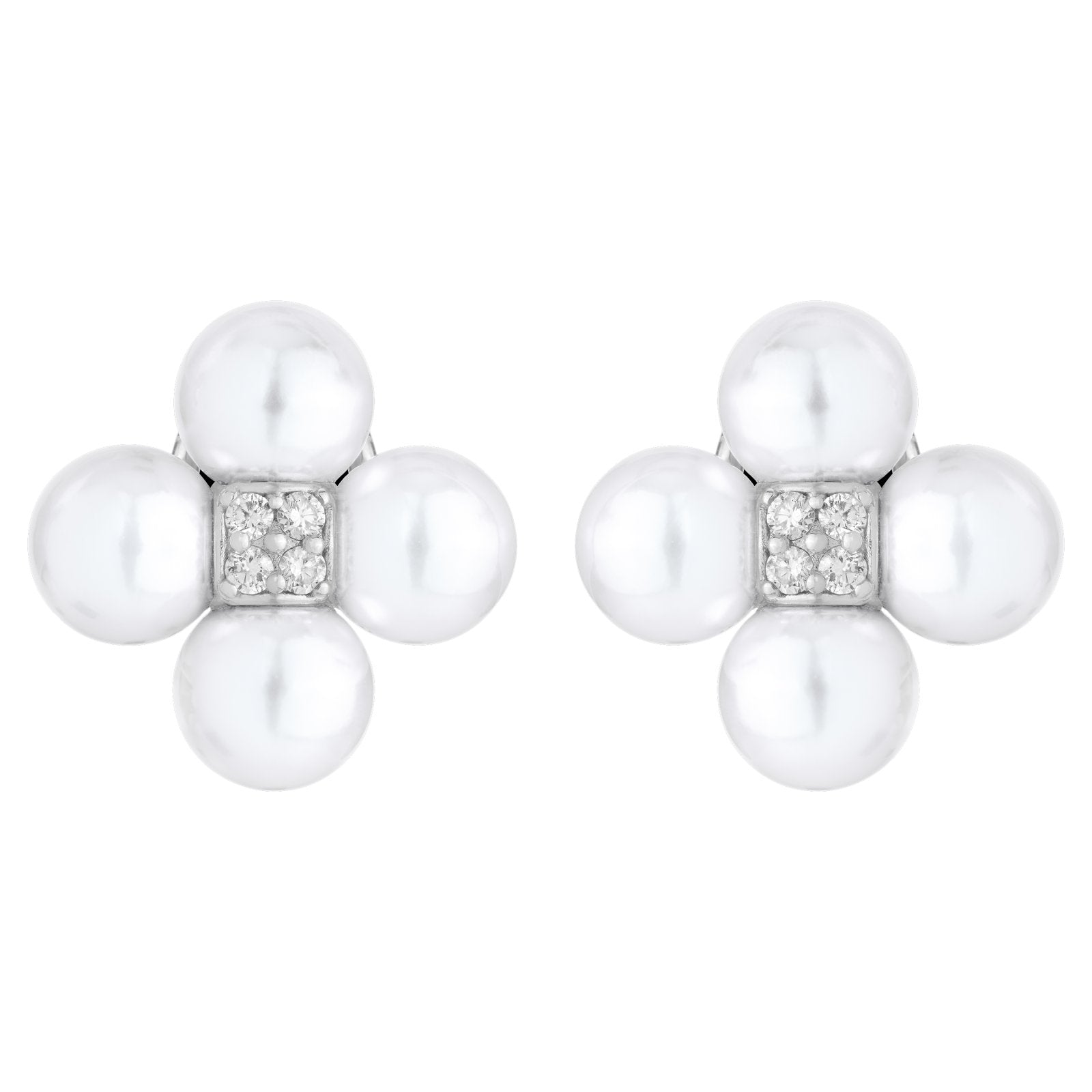 Paul Morelli 18K White Gold Pearl Sequence Clip Earrings 0.28ctw