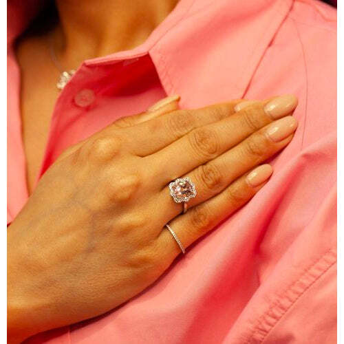 Diamond Halo And Morganite Ring