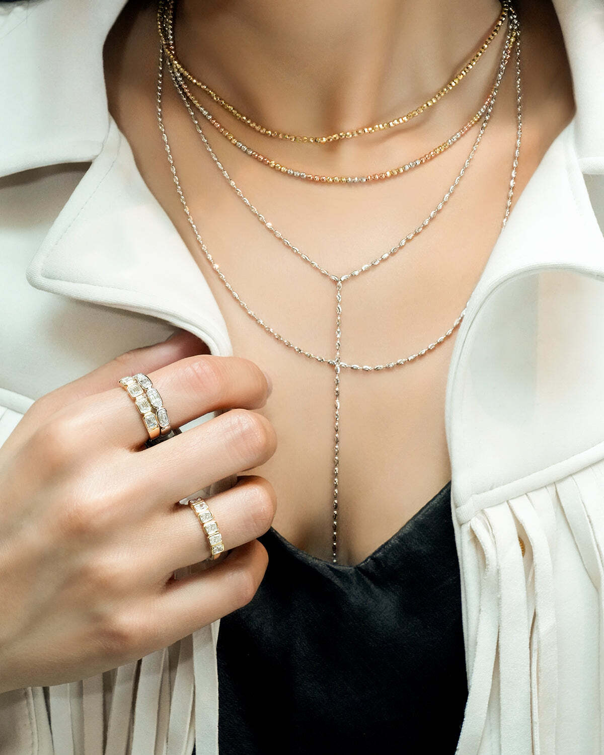Video Thumbnail: Necklacestackmoonbeads - Howard 14k White Gold 16" Ovalina Lariat