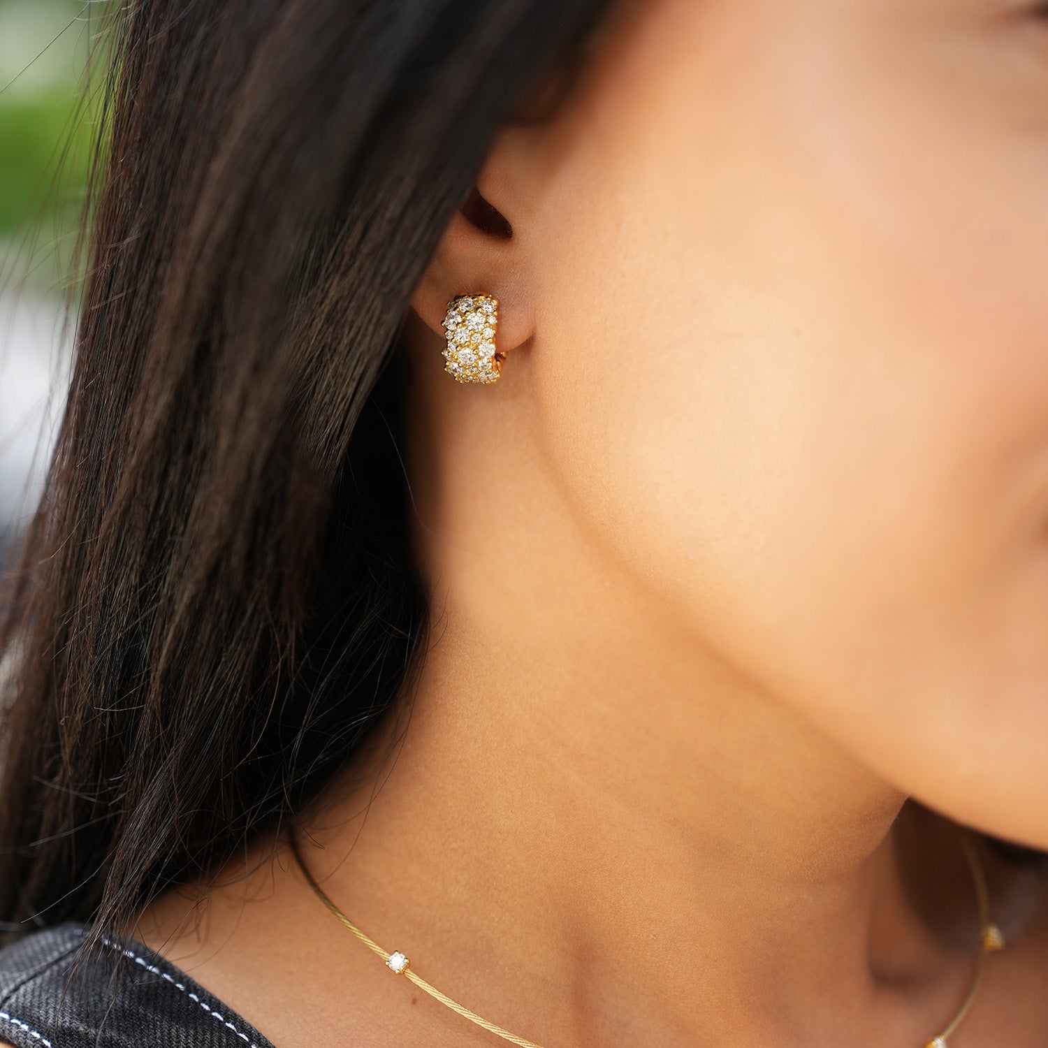 18K Yellow Gold Large Snap Hoop Diamond Earrings