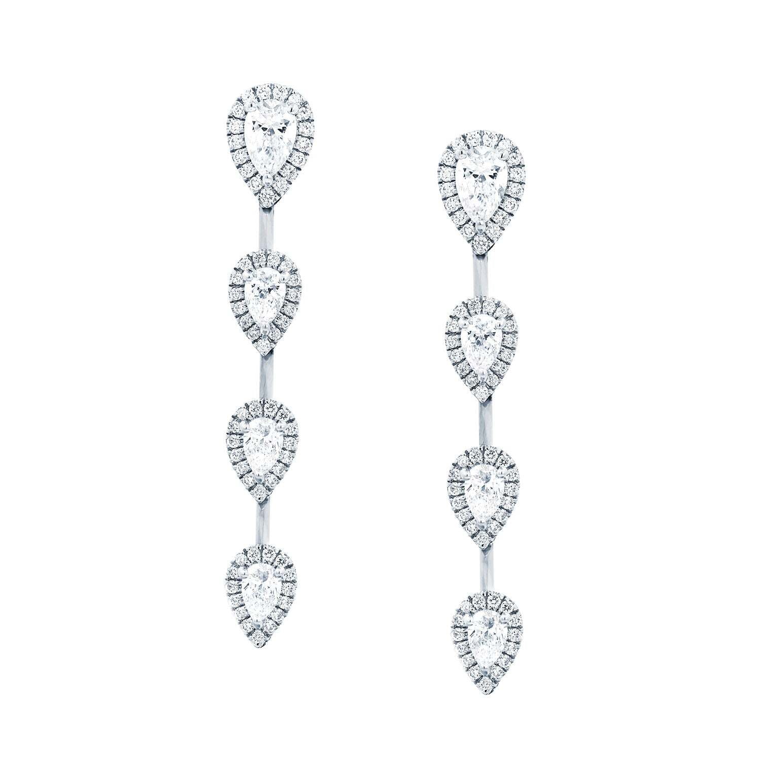 Video Thumbnail: Pear Diamond Drop Earrings - Norman Silverman 18k White Gold Halo Pear Drop Earrings 1.88ctw
