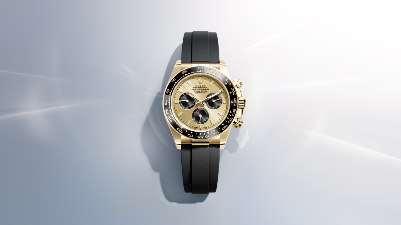A video showcasing the Rolex Cosmograph Daytona. The thumbnail preview image features a Rolex Cosmograph Daytona in solid 18 carat yellow gold set against an abstract white background.