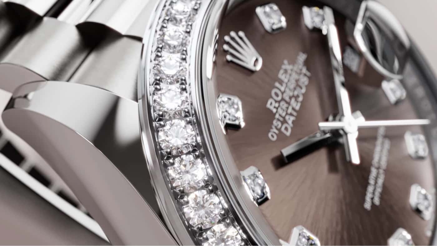 A video showcasing the Rolex Lady-Datejust. The thumbnail preview is a close up of the diamond-set dial of a Rolex Lady-Datejust in white Rolesor.