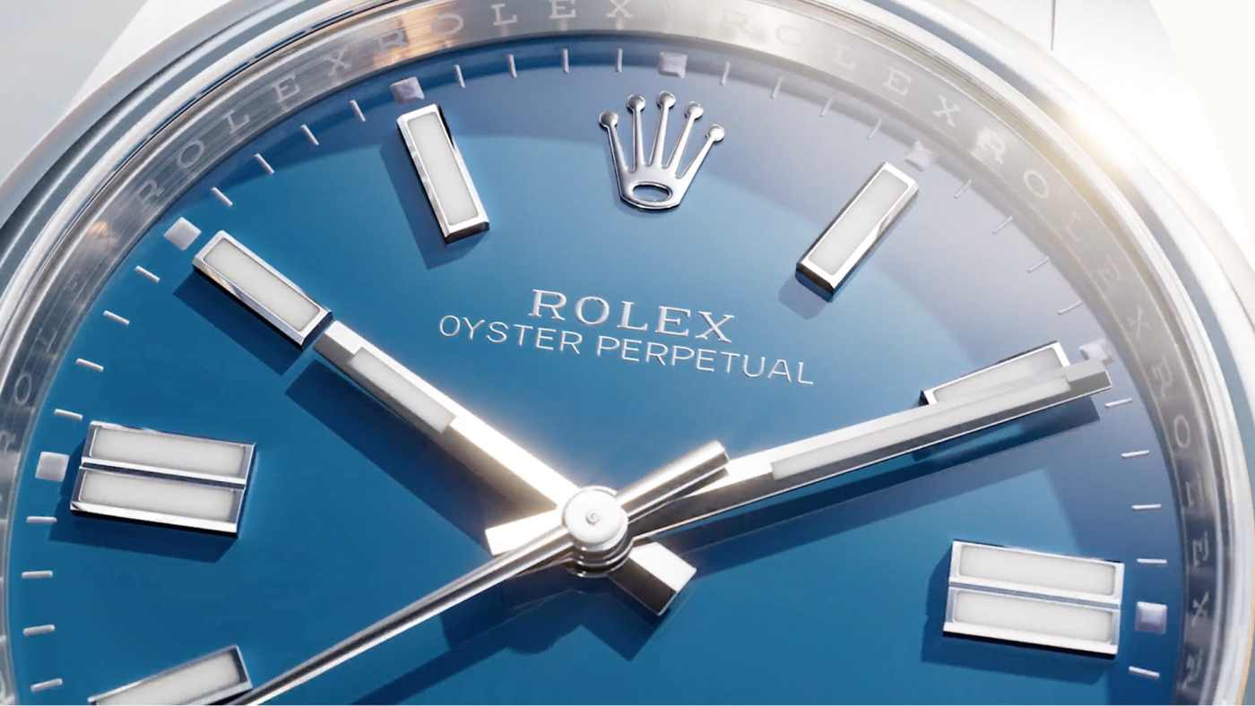 A video showcasing the Rolex Oyster Perpetual. The thumbnail preview depicts a close up of a Rolex Oyster Perpetual in Oystersteel with a blue dial.