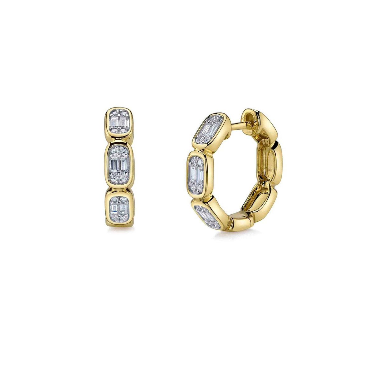 Video Thumbnail: 14k Gold Diamond Baguette Hoop Earrings