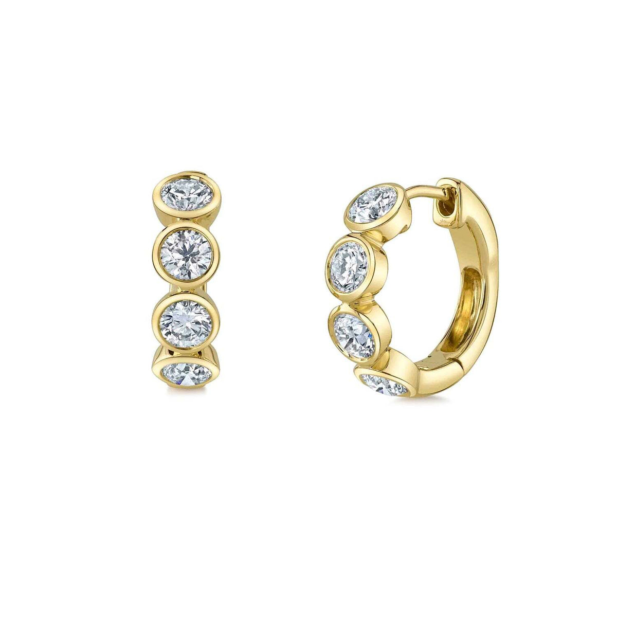 Video Thumbnail: 14k Gold Diamond Bezel Huggie Earrings 1.5ct