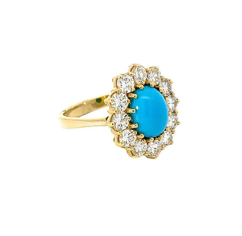 Video Thumbnail: Turquoisestateringsidex - Pre-owned Diamond Halo Turquoise Ring