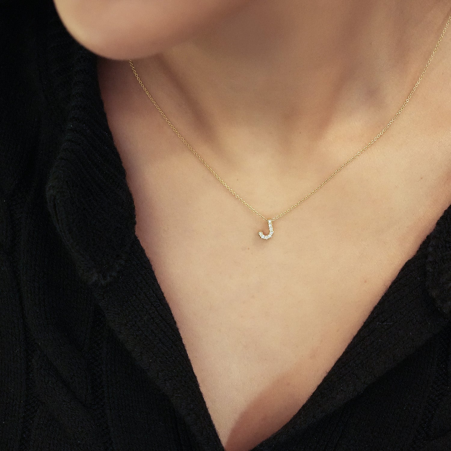 18KY Gold Tiny Treasures Diamond Love Letter "J" Necklace