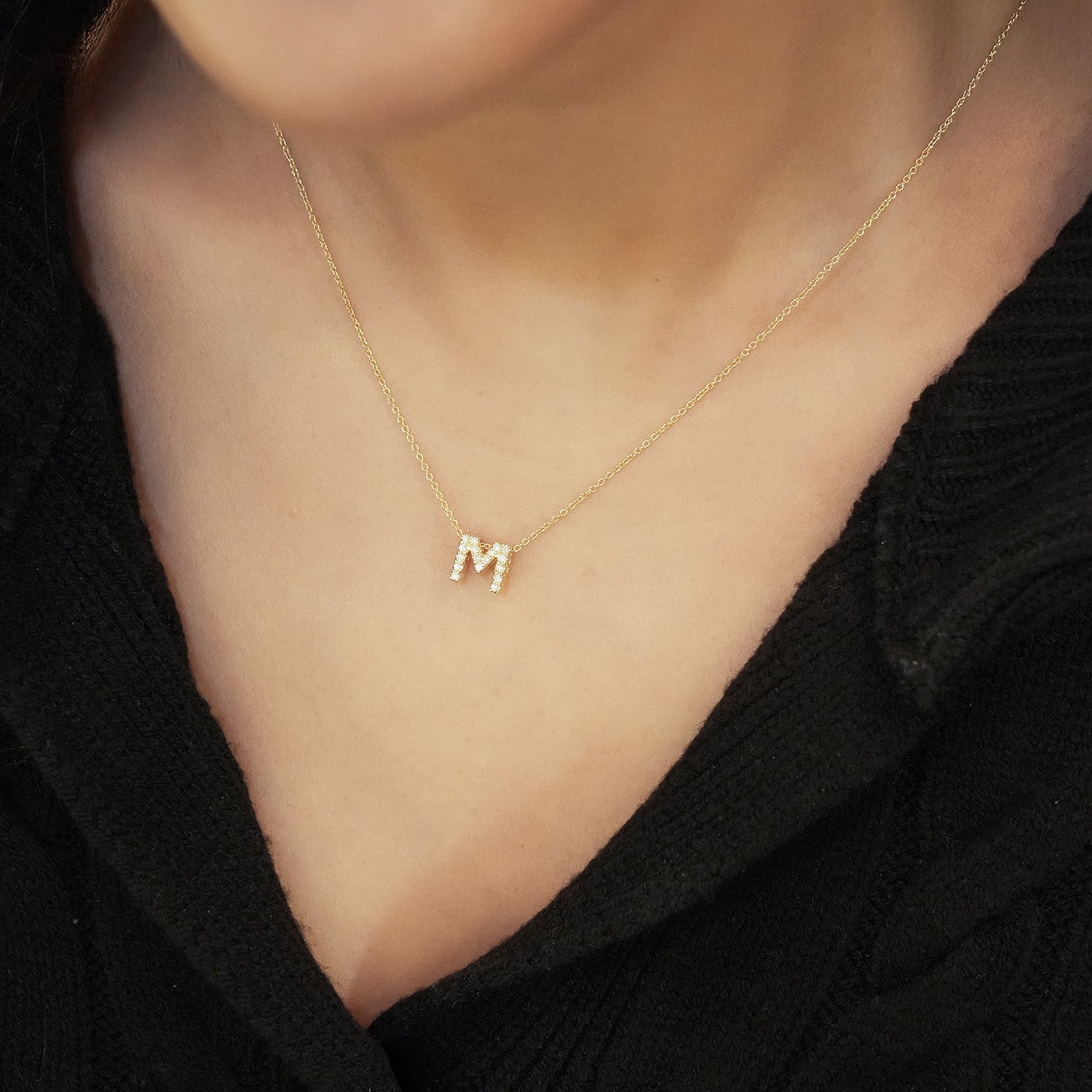 18KW Gold Tiny Treasures Diamond Love Letter "M" Necklace