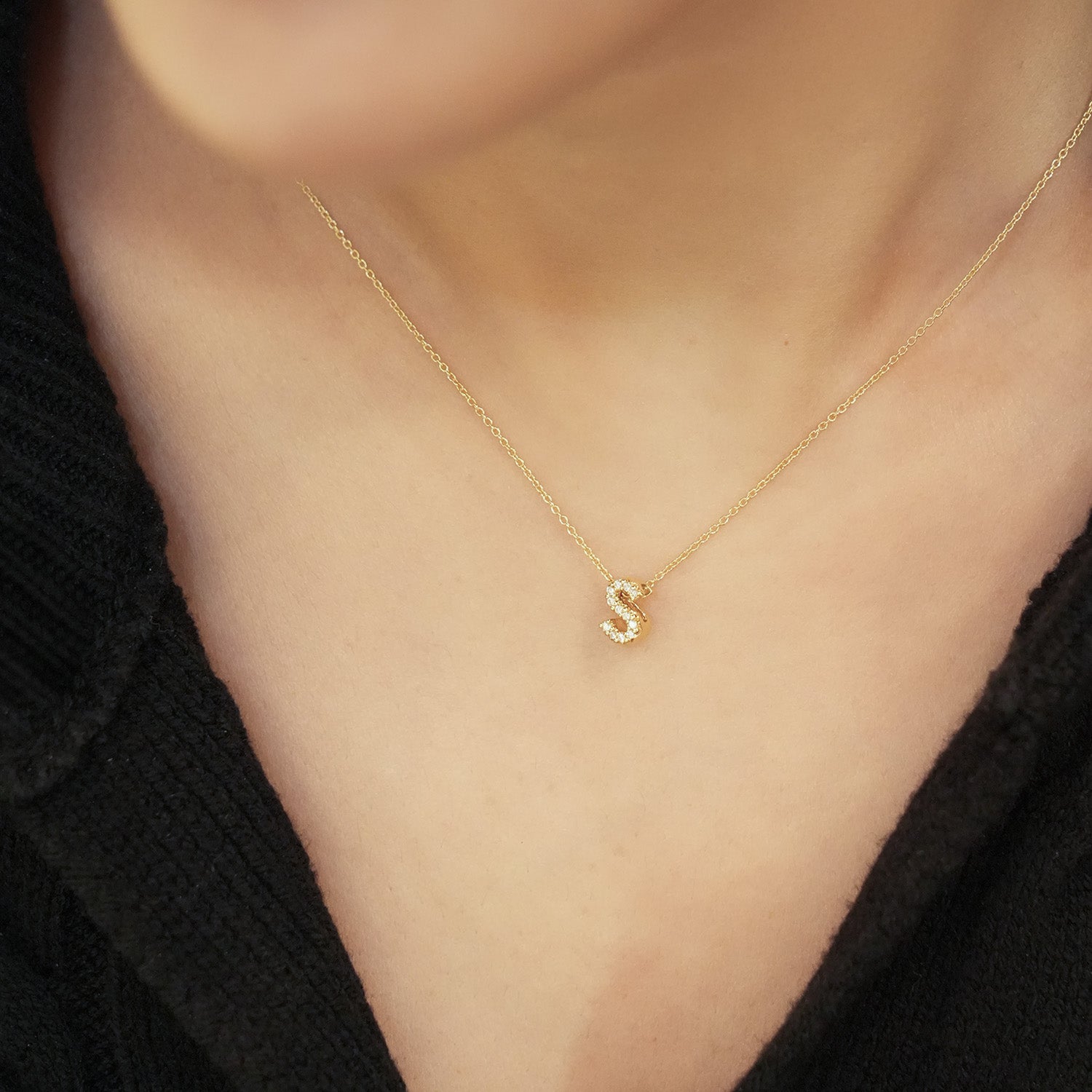 18KY Gold Tiny Treasures Diamond Love Letter "S" Necklace