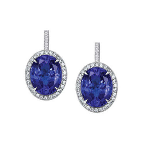 Tanzanite Halo Diamond Drop Earrings