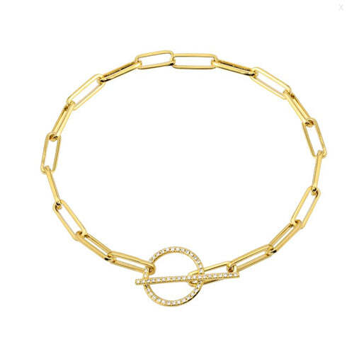 Video Thumbnail: Gold Paper Clip Diamond Toggle Bar Bracelet