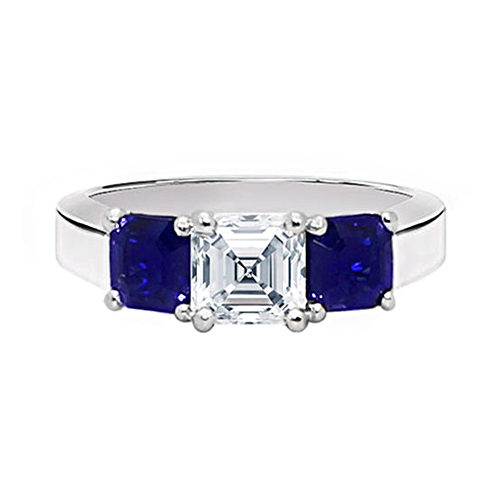 Three Stone Asscher and Sapphire Ring