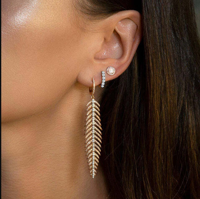 Feather Diamond Drop Earrings