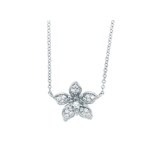Video Thumbnail: Flowerpendantwhite - 14k Gold Flower Diamond Necklace