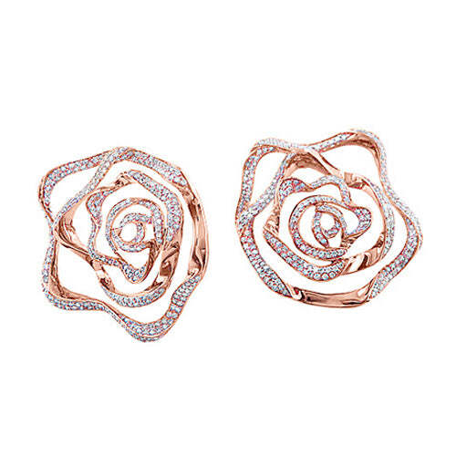 Video Thumbnail: Pave Diamond Rose Design Earrings