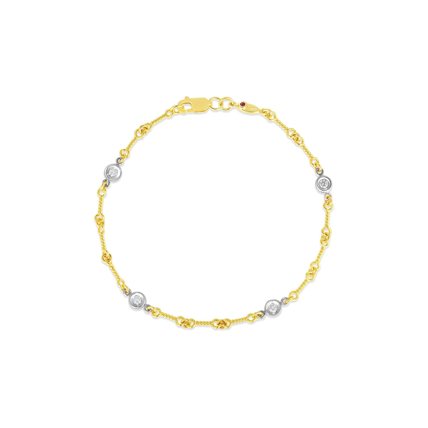 Roberto Coin 18K Yellow/White Gold Diamonds By The Inch Four Station Dog Bone Bracelet 0.16ctw