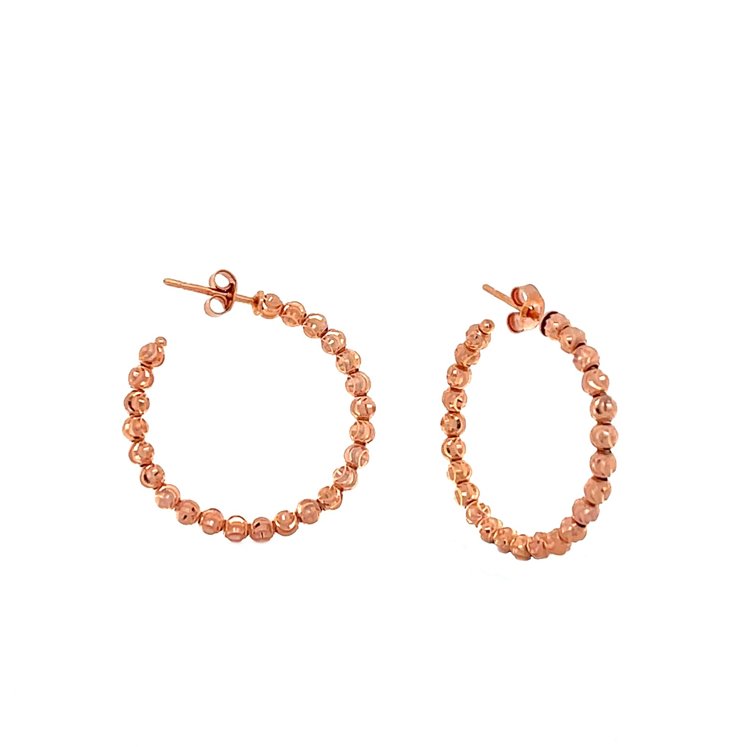14K Rose Gold Diamond cut Beaded Medium Hoop Earrings