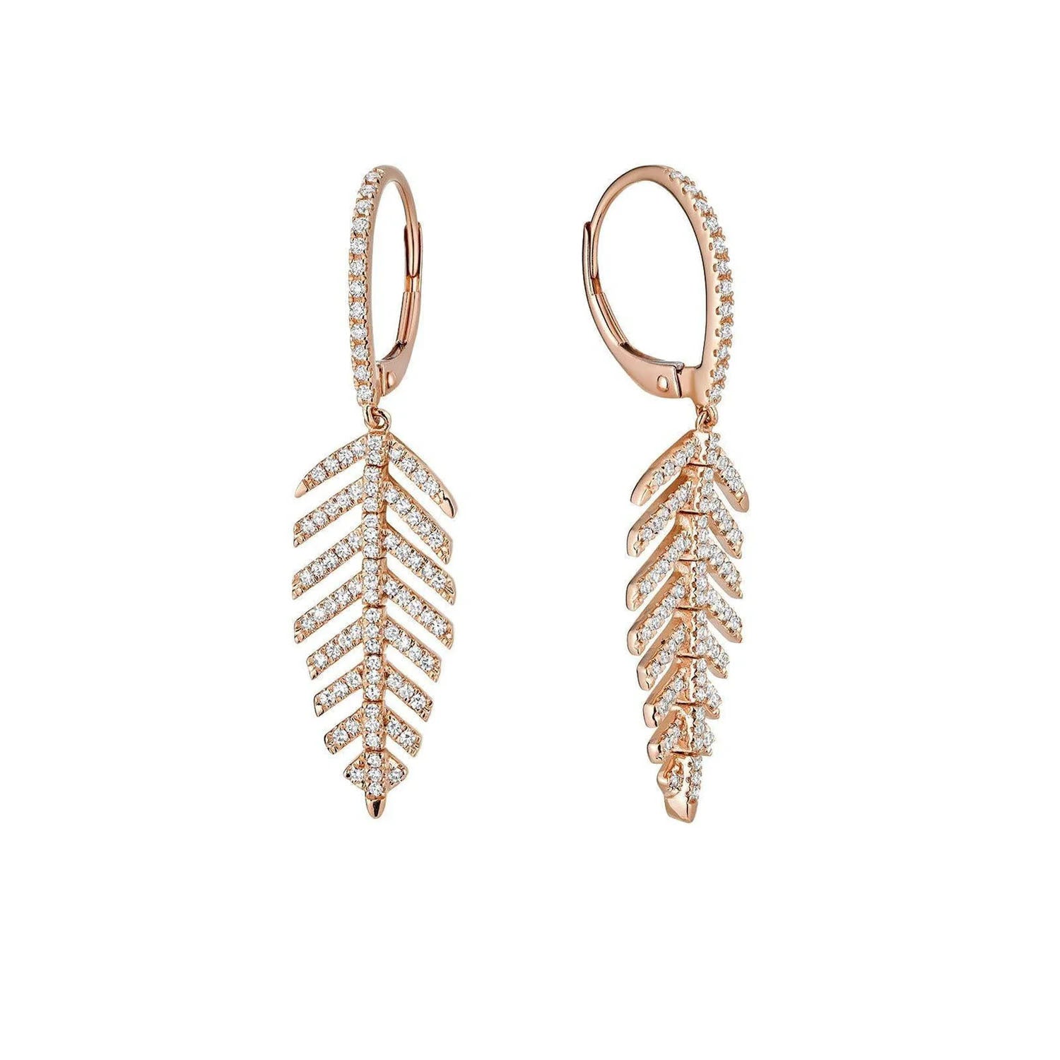 14K Rose Gold Leaf Dangle Diamond Earrings (0.44CTW)