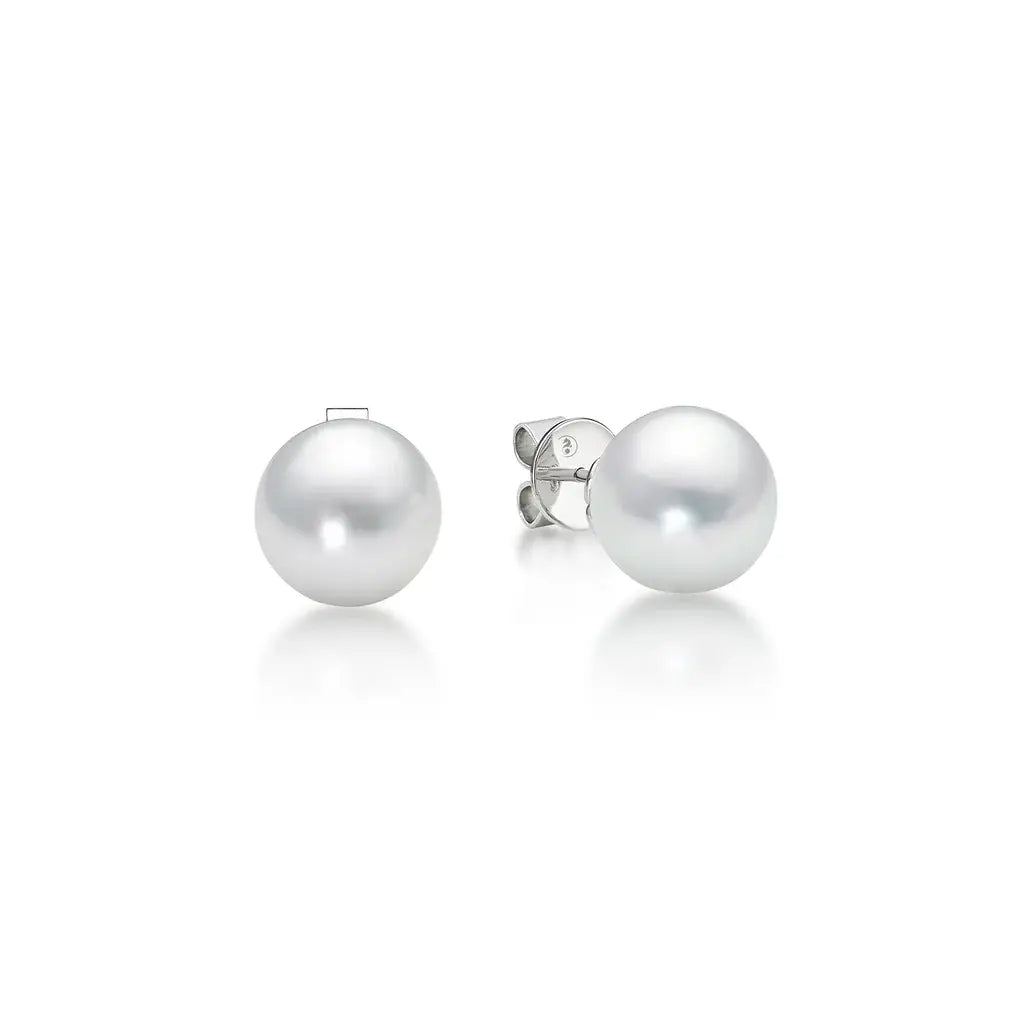 14K White Gold AA Round Akoya Pearl Stud Earrings