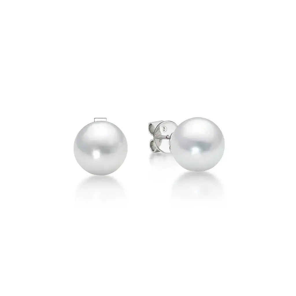 14K White Gold A Round Akoya Pearl Stud Earrings
