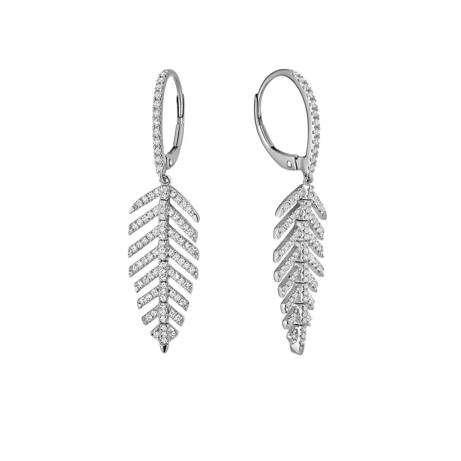 14K White Gold Leaf Dangle Diamond Earrings (0.44CTW)