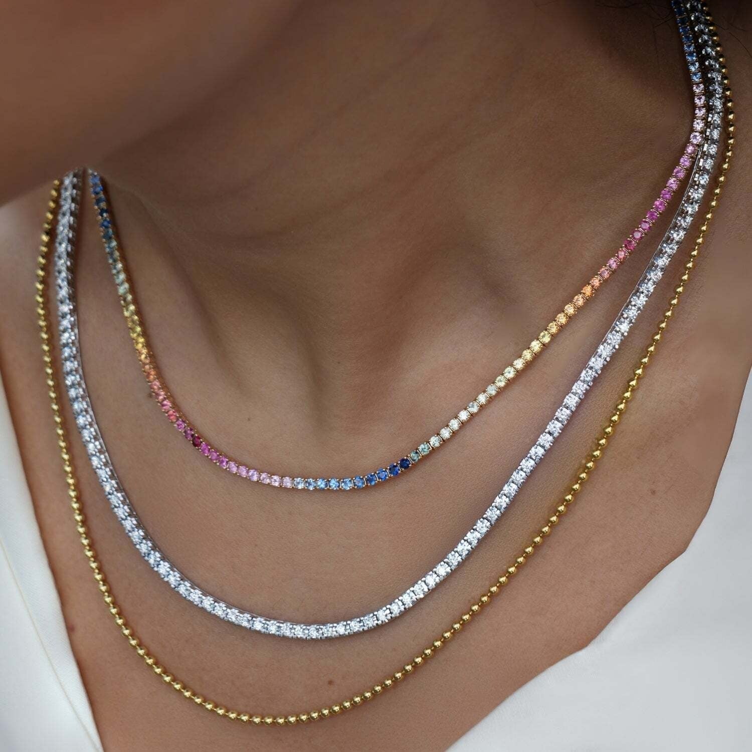 Howard 14K Yellow Gold 17" Rainbow Sapphire Tennis Necklace 7.81ctw
