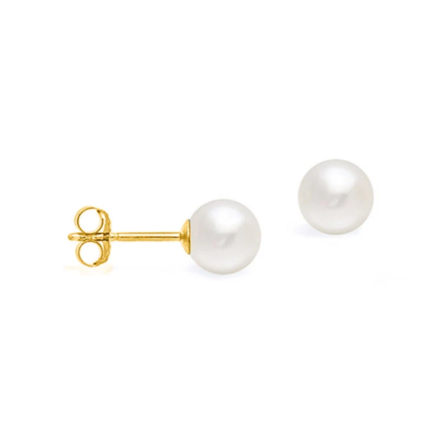 14K Yellow Gold A Round Akoya Pearl Stud Earrings