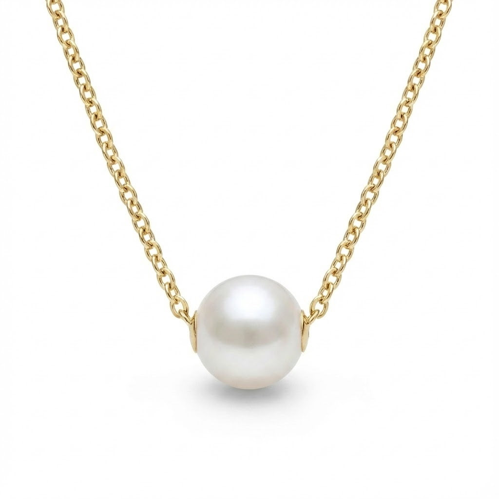 14K Yellow Gold Akoya Pearl Slider Pendant with 18" cable chain