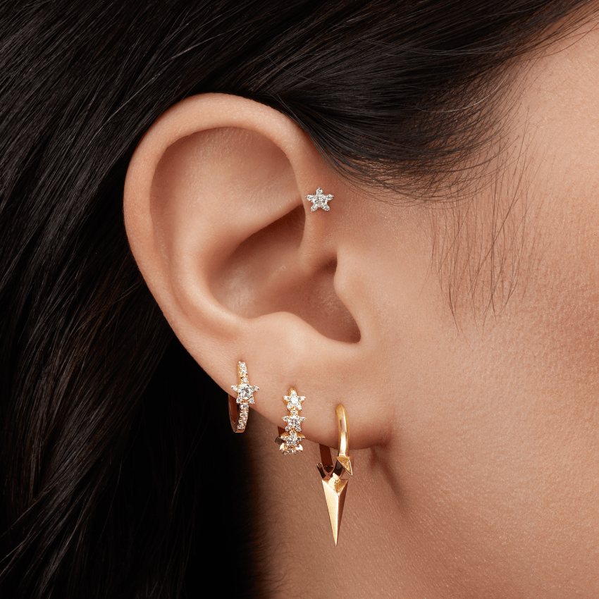 18K Rose Gold Diamond Star Eternity Hoop Earring