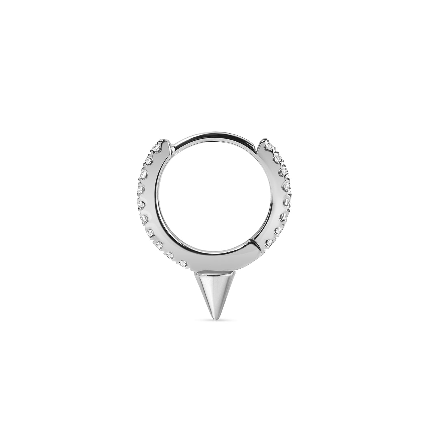 18K White Gold Single Short Spike Diamond Eternity Hoop Earring