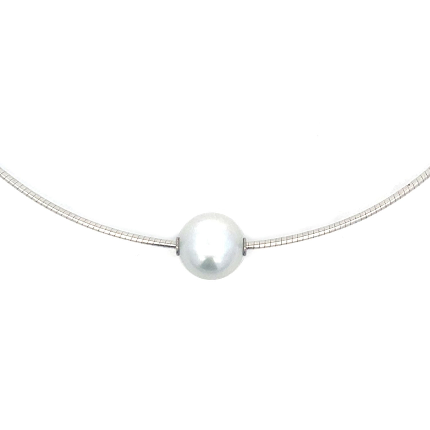Video Thumbnail: White Gold Pearl Slider Necklace With 12 White South Sea Pearl Chain 1 Thickness 16 Length - Howard 18k White Gold 12.7mm South Sea Pearl Slider Necklace