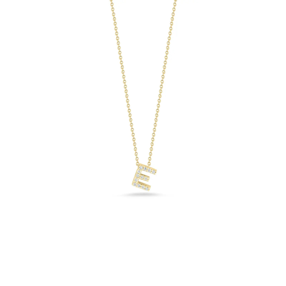 Roberto Coin 18K Yellow Gold 18" Tiny Treasures Diamond Love Letter E Necklace 0.06 ctw