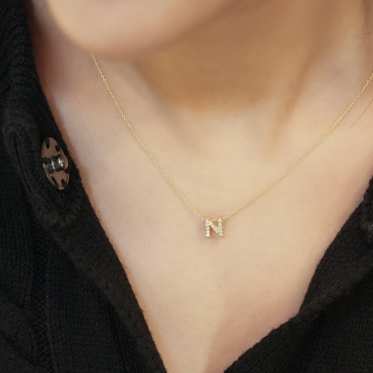 Roberto Coin 18K Yellow Gold 18" Tiny Treasures Diamond Love Letter N Necklace 0.06 ctw