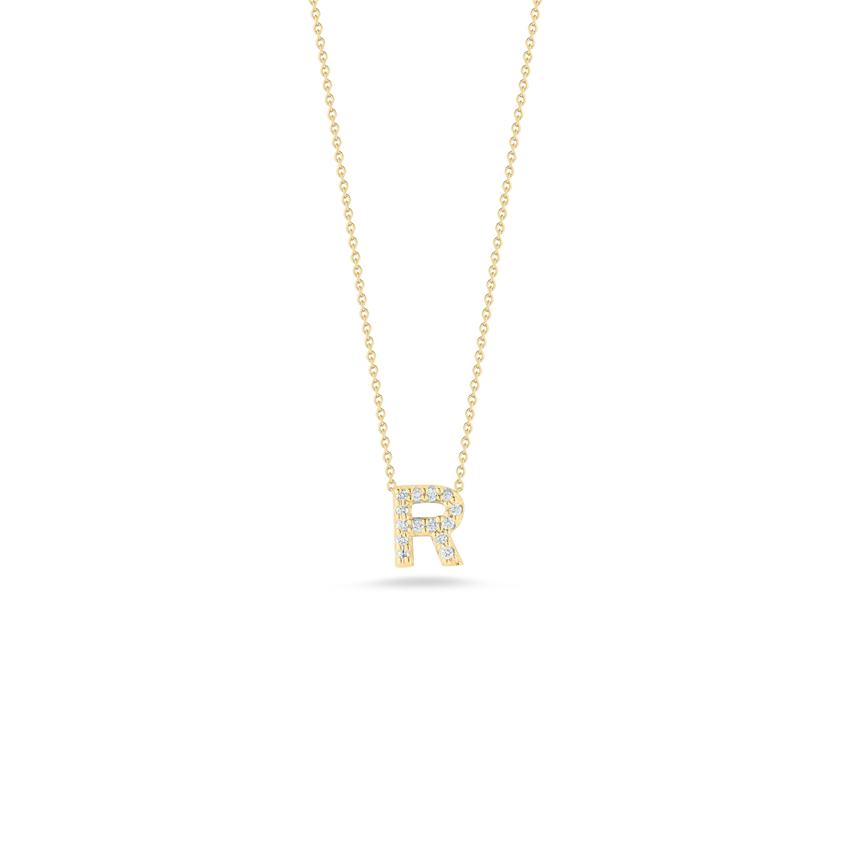 Roberto Coin 18K Yellow Gold 18" Tiny Treasures Diamond Love Letter R Necklace 0.06 ctw