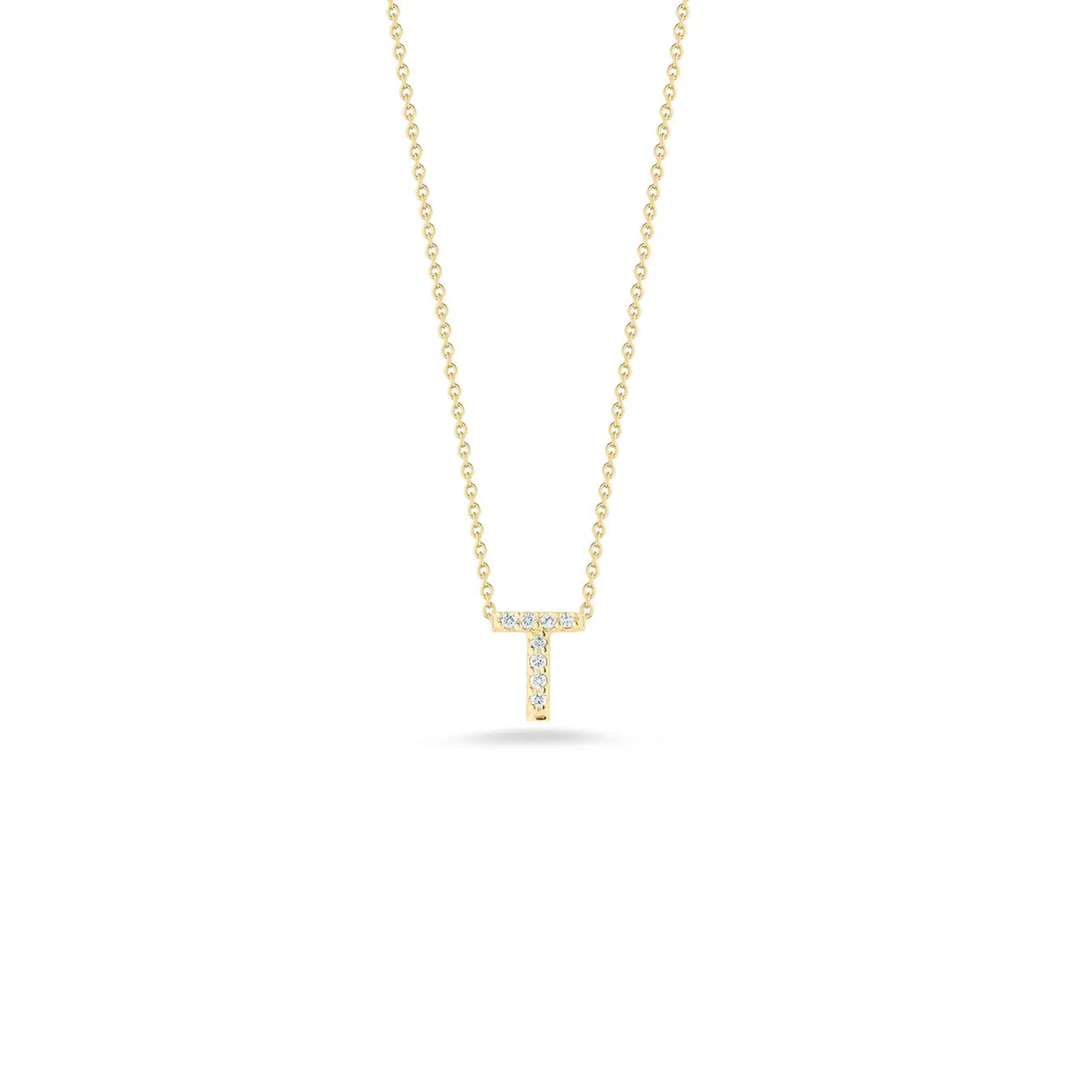 Roberto Coin 18K Yellow Gold 18" Tiny Treasures Diamond Love Letter T Necklace 0.04 ctw